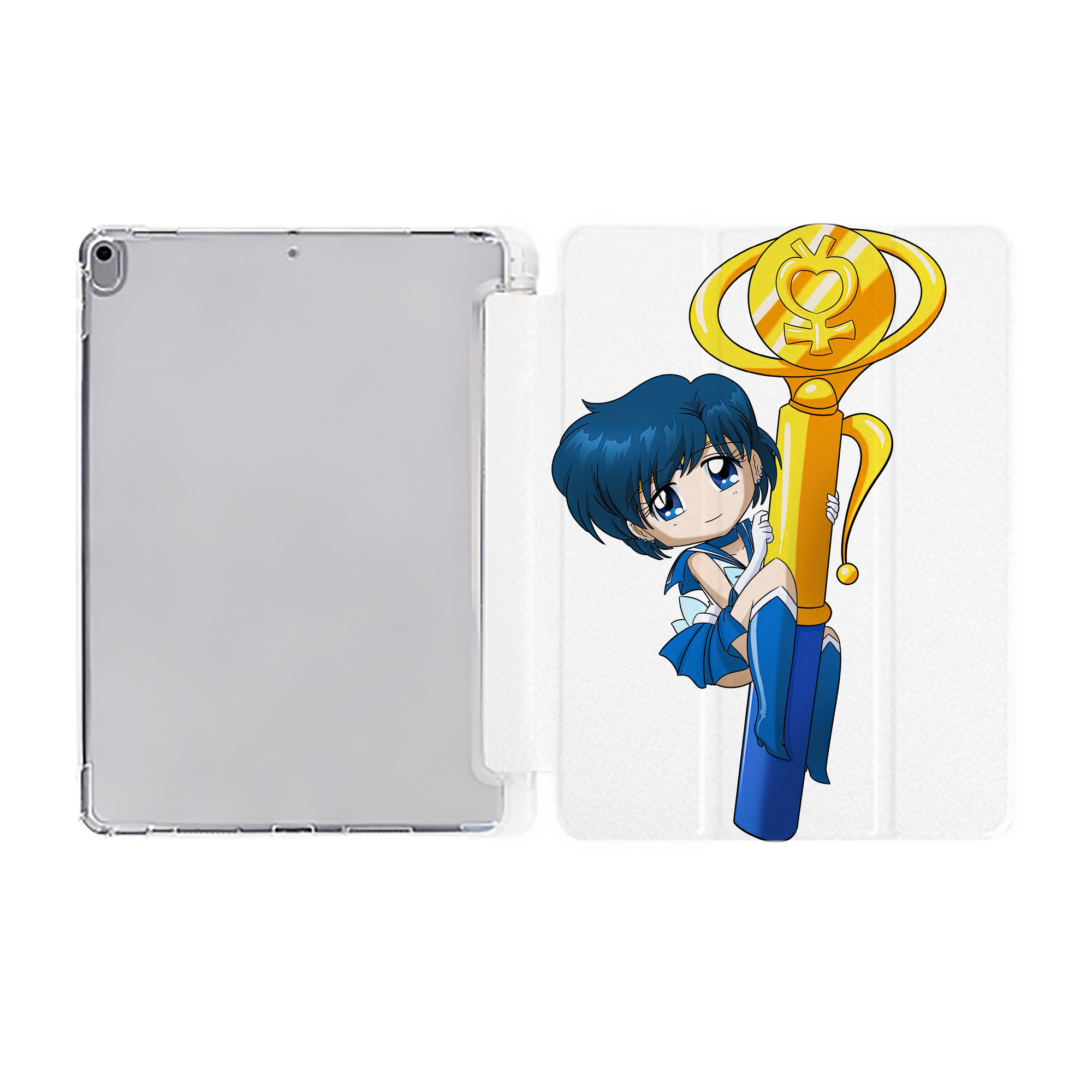 （画像用） 美少女戦士セーラームーン 水野 亜美 みずの あみ Sailor Moon Mizuno Ami IPad ケース ペン収納付き 三つ折りスタンド PUレザー×シリコン 対応機種9.5/10.5/10.9インチ